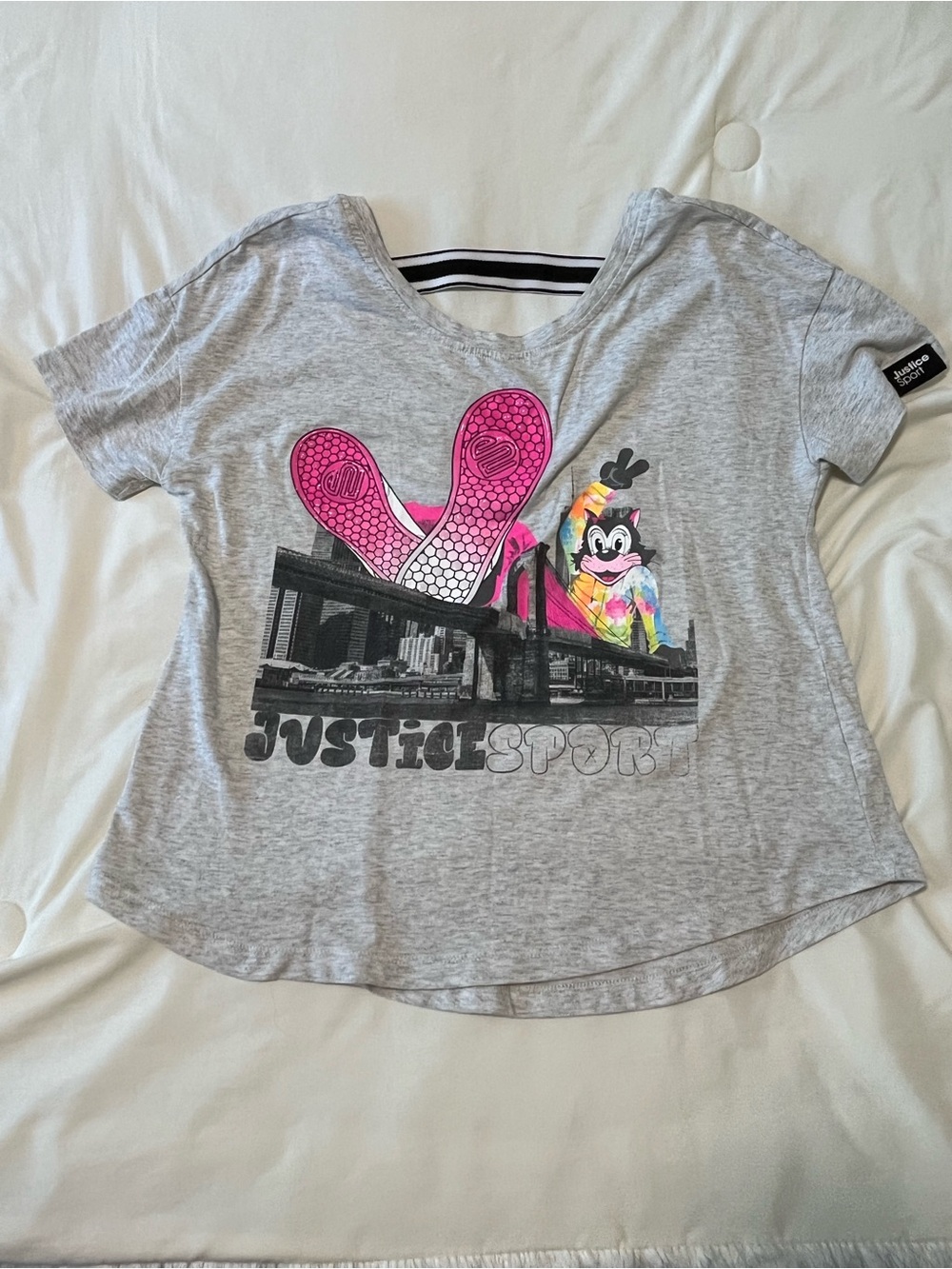 Justice Light Gray Tee with Pink Sneaker & Multicolor Graphic Size XL (16/18)